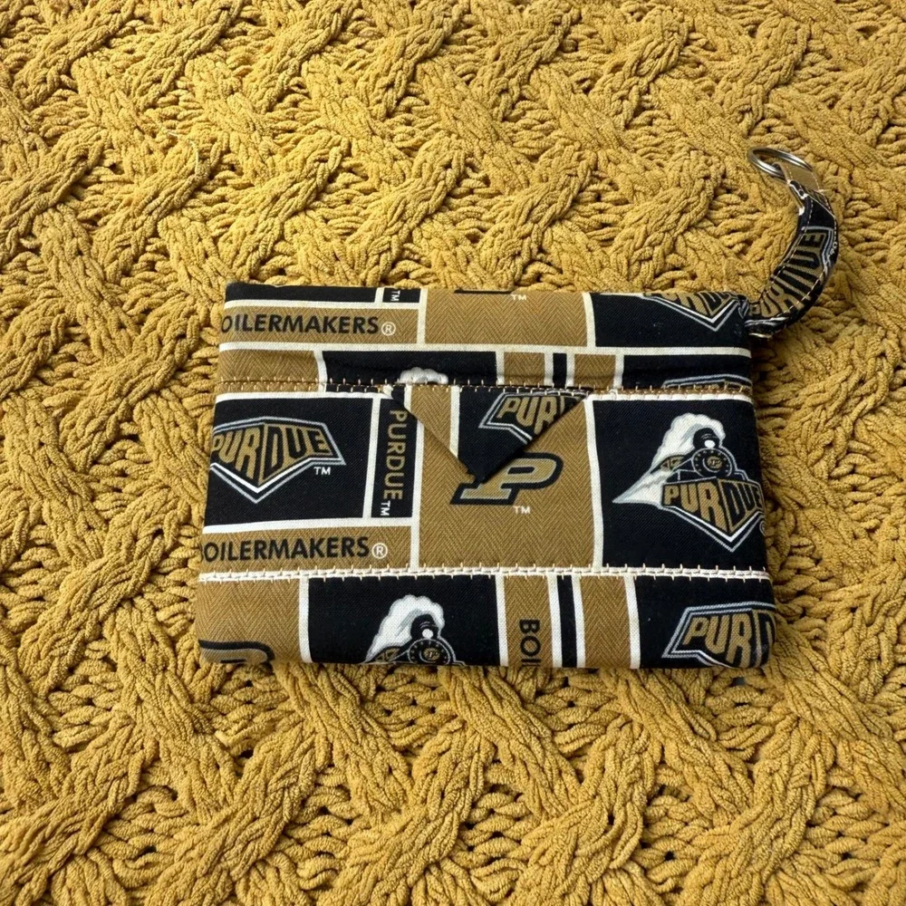 Purdue University Boilermakers Fabric Wristlet Pouch Key Ring NCAA Handmade